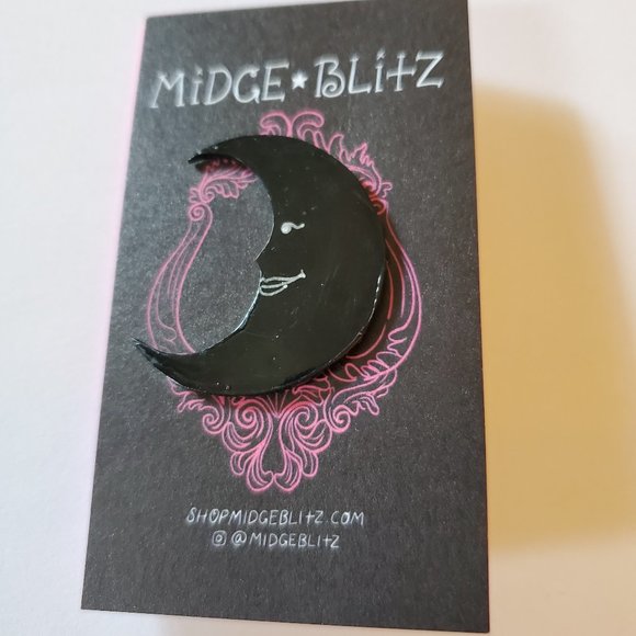 Crescent Moon Brooch / Pin - Hand-Painted - Picture 2 of 8